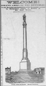 An illustration of the Montgomery County Soldiers Monument in the Aug. 1, 1884 edition of the Dayton Herald after its unveiling. (Dayton Herald / newspapers.com)