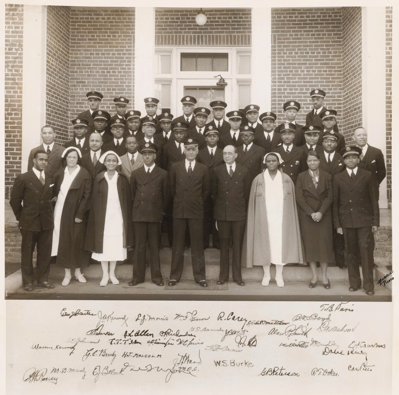Photo with signatures of the medical staff at the VA hospital in Tuskegee, Alabama