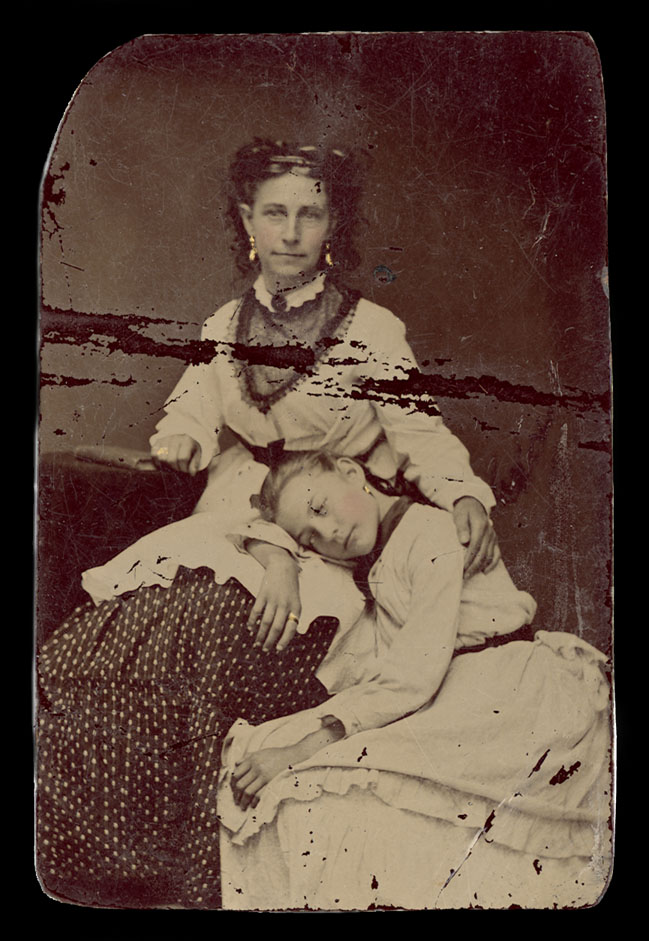 Tintype of woman and her daughter from Civil War Widow's Pension Files at the National Archives. 